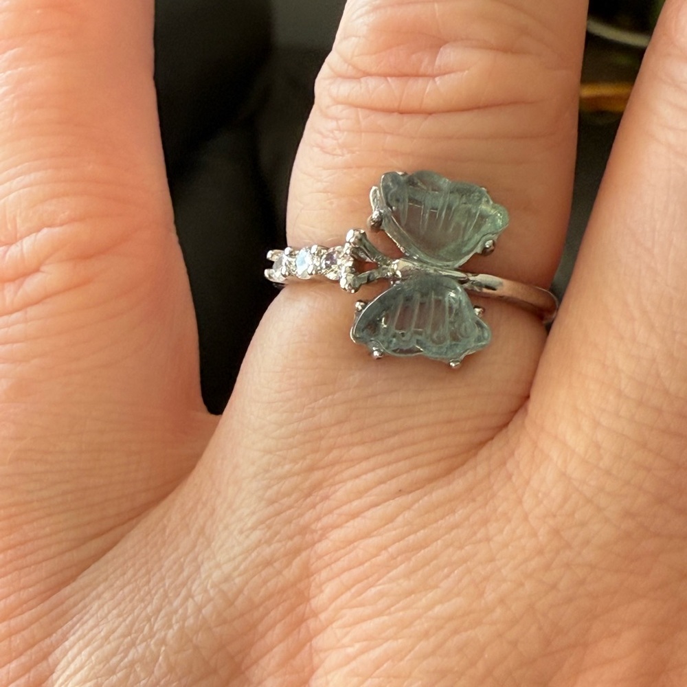 Natural Stone Green Butterfly Ring